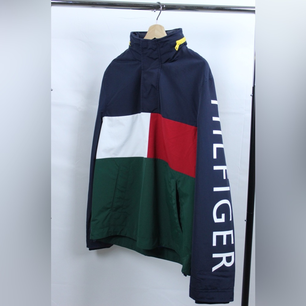 Tommy Hilfiger Quarter-Zip Windbreaker. Includes hide-able (zip-in) hood. - Picture 1 of 5